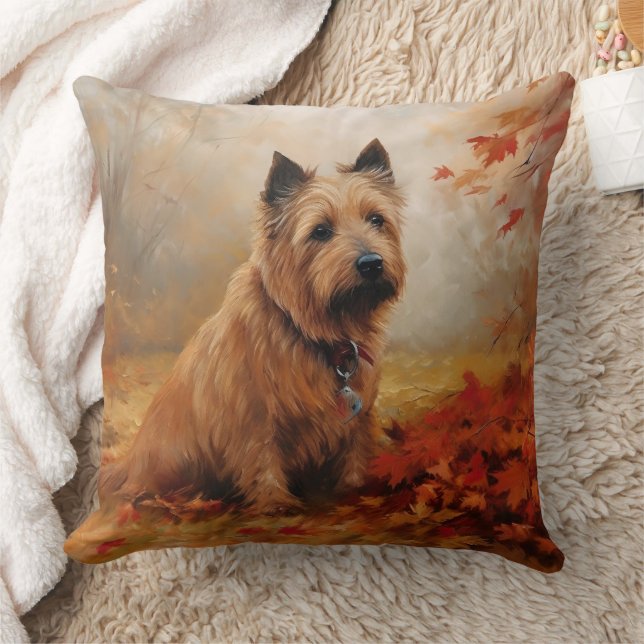 Australian Terrier in herfstbladeren val inspireer Kussen (Deken)
