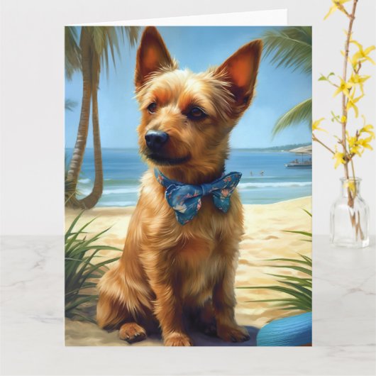 Australian Terrier On Beach hondenliefhebber zomer Kaart (Gele Bloem)