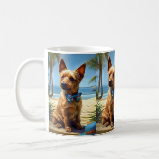 Australian Terrier On Beach hondenliefhebber zomer Koffiemok (Links)