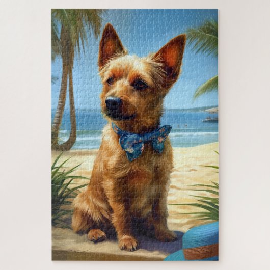 Australian Terrier On Beach hondenliefhebber zomer Legpuzzel (Verticaal)
