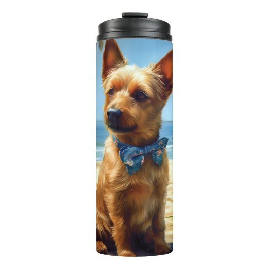Australian Terrier On Beach hondenliefhebber zomer Thermosbeker (Voorkant)