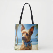 Australian Terrier On Beach hondenliefhebber zomer Tote Bag (Voorkant)