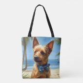 Australian Terrier On Beach hondenliefhebber zomer Tote Bag (Achterkant)