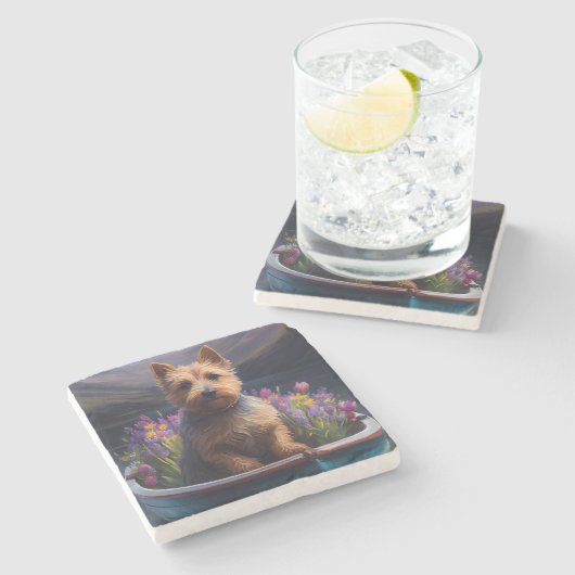 Australian Terrier op Paddle: Een Schilderachtig a Stenen Onderzetter (Zijkant)