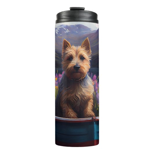 Australian Terrier op Paddle: Een Schilderachtig a Thermosbeker (Voorkant)