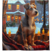 Australian Terrier With Christmas Lights Holiday Douchegordijn (Voorkant)