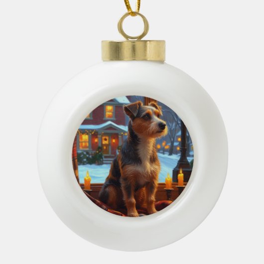 Australian Terrier With Christmas Lights Holiday Keramische Bal Ornament (Voorkant)