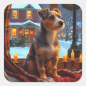 Australian Terrier With Christmas Lights Holiday Vierkante Sticker (Voorkant)