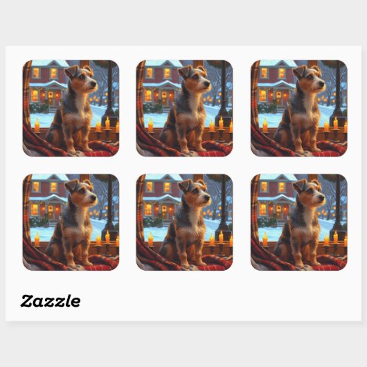 Australian Terrier With Christmas Lights Holiday Vierkante Sticker (Vel)