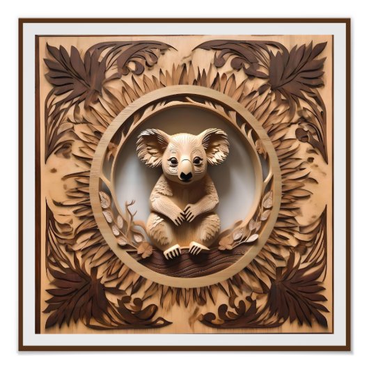Australian Tree Hugger: Koala Beer Houtprint Foto Afdruk (Voorkant)