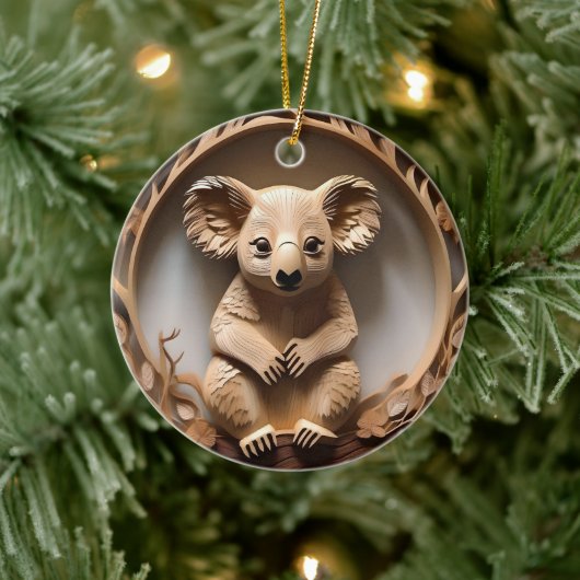 Australian Tree Hugger: Koala Beer Houtprint Keramisch Ornament (Boom)