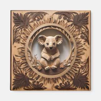 Australian Tree Hugger: Koala Beer Houtprint Magneet