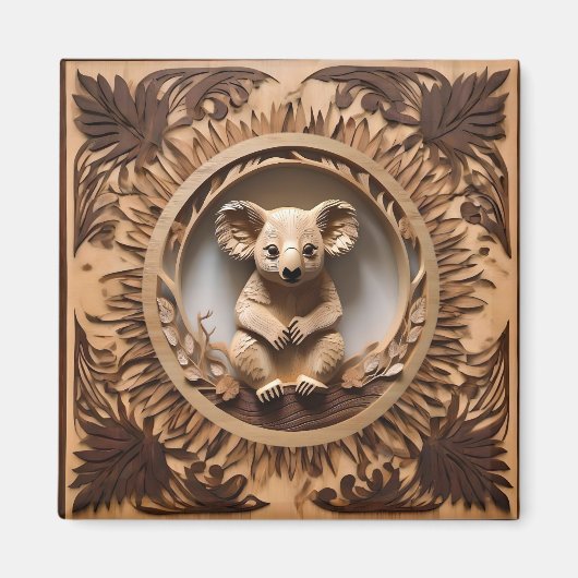 Australian Tree Hugger: Koala Beer Houtprint Magneet (Voorkant)