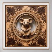Australian Tree Hugger: Koala Beer Houtprint Poster (Voorkant)