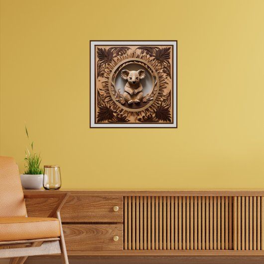 Australian Tree Hugger: Koala Beer Houtprint Poster (Woonkamer 2)