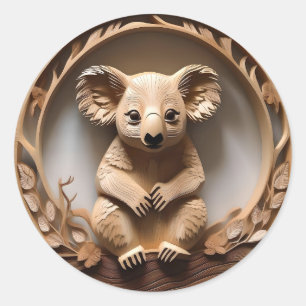 Australian Tree Hugger: Koala Beer Houtprint Ronde Sticker