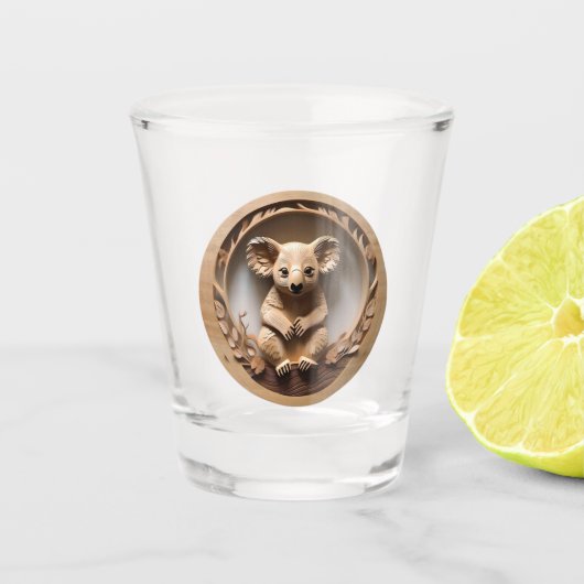 Australian Tree Hugger: Koala Beer Houtprint Shot Glas (Voorkant)