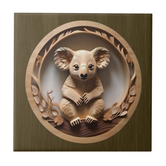 Australian Tree Hugger: Koala Beer Houtprint Tegeltje (Voorkant)