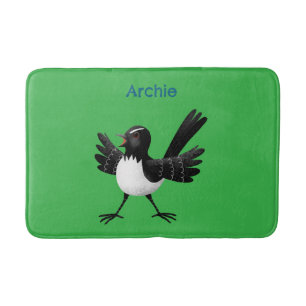 Australian Willie Wagtail cartoon gepersonaliseerd Badmat