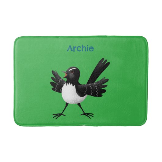 Australian Willie Wagtail cartoon gepersonaliseerd Badmat (Voorkant)