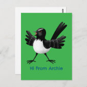 Australian Willie Wagtail cartoon gepersonaliseerd Briefkaart (Voorkant / Achterkant)