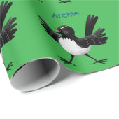 Australian Willie Wagtail cartoon gepersonaliseerd Cadeaupapier (Rol Hoek)