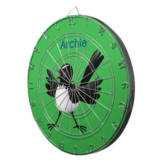 Australian Willie Wagtail cartoon gepersonaliseerd Dartbord (Voorkant Rechts)