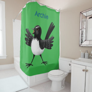 Australian Willie Wagtail cartoon gepersonaliseerd Douchegordijn