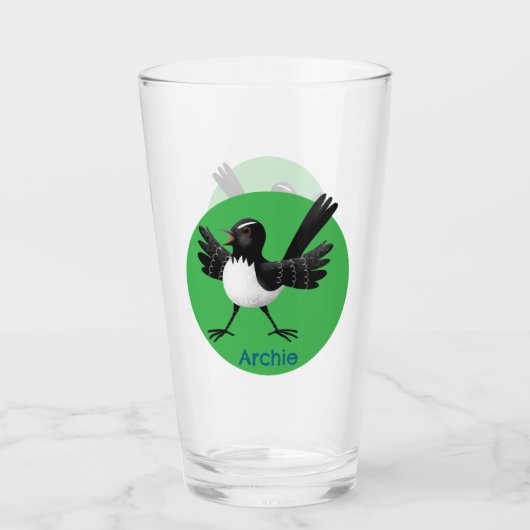 Australian Willie Wagtail cartoon gepersonaliseerd Glas (Achterkant)