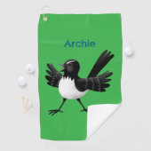 Australian Willie Wagtail cartoon gepersonaliseerd Golfhanddoek (Insitu)