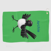 Australian Willie Wagtail cartoon gepersonaliseerd Golfhanddoek (Horizontaal)