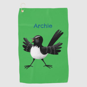 Australian Willie Wagtail cartoon gepersonaliseerd Golfhanddoek