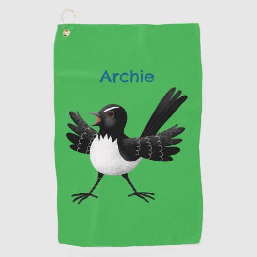 Australian Willie Wagtail cartoon gepersonaliseerd Golfhanddoek (Voorkant)