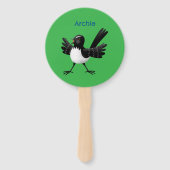 Australian Willie Wagtail cartoon gepersonaliseerd Handwaaier (Achterkant)