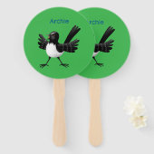 Australian Willie Wagtail cartoon gepersonaliseerd Handwaaier (Voorkant en achterkant)