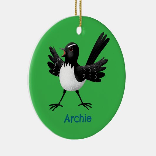 Australian Willie Wagtail cartoon gepersonaliseerd Keramisch Ornament (Rechts)