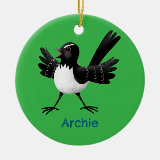 Australian Willie Wagtail cartoon gepersonaliseerd Keramisch Ornament (Voorkant)