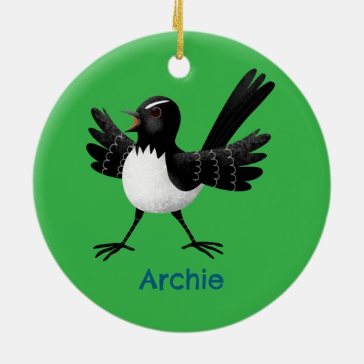 Australian Willie Wagtail cartoon gepersonaliseerd Keramisch Ornament (Achterkant)