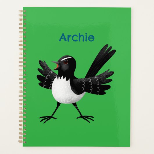 Australian Willie Wagtail cartoon gepersonaliseerd Planner (Voorkant)
