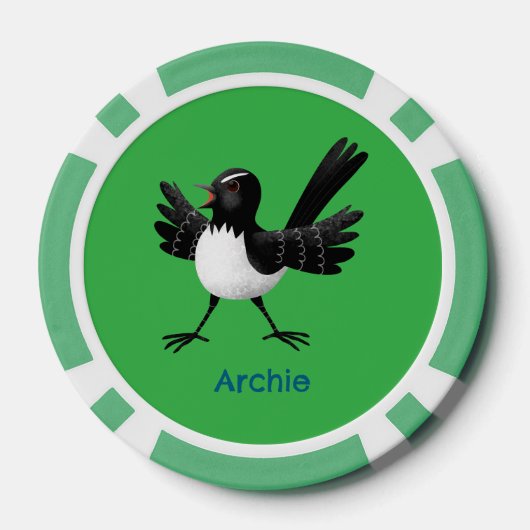 Australian Willie Wagtail cartoon gepersonaliseerd Poker Chips (Achterkant)