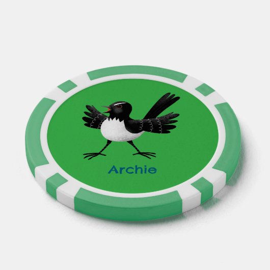 Australian Willie Wagtail cartoon gepersonaliseerd Poker Chips (Enkel)