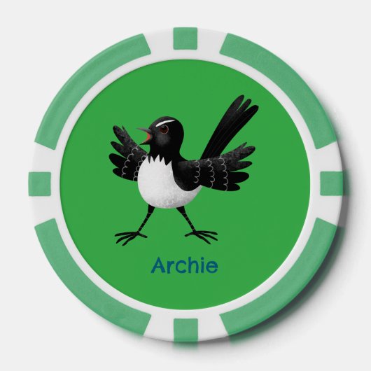Australian Willie Wagtail cartoon gepersonaliseerd Poker Chips (Voorkant)