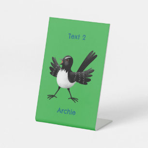 Australian Willie Wagtail cartoon gepersonaliseerd Reclamebord Met Voetstuk