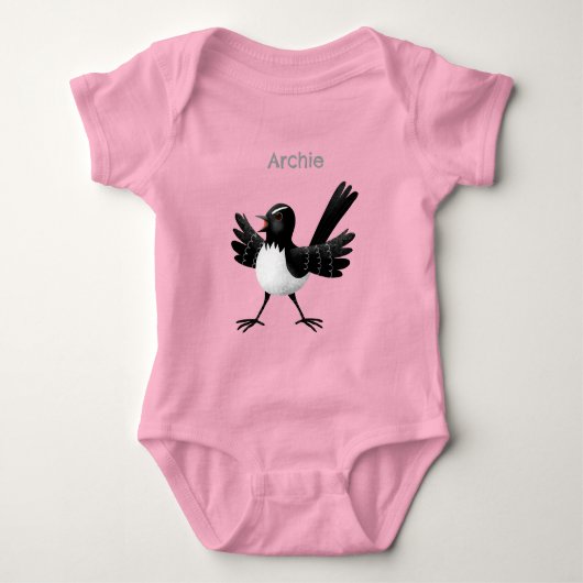 Australian Willie Wagtail cartoon gepersonaliseerd Romper (Voorkant)