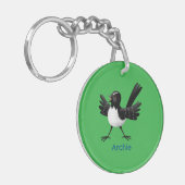 Australian Willie Wagtail cartoon gepersonaliseerd Sleutelhanger (Voorkant Links)