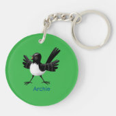 Australian Willie Wagtail cartoon gepersonaliseerd Sleutelhanger (Achterkant)