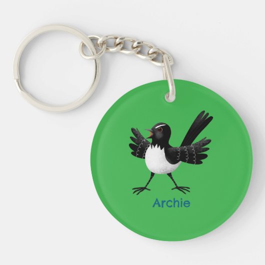 Australian Willie Wagtail cartoon gepersonaliseerd Sleutelhanger (Voorkant)
