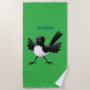 Australian Willie Wagtail cartoon gepersonaliseerd Strandlaken