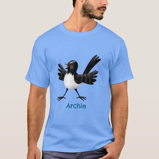 Australian Willie Wagtail cartoon gepersonaliseerd T-shirt (Voorkant)