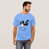 Australian Willie Wagtail cartoon gepersonaliseerd T-shirt (Voorkant volledig)